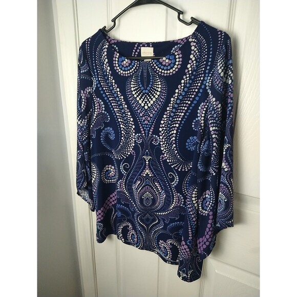 Chicos Woman 1(8-10) Blouse Blue Polka Dot 3/4sleeve Pullover Business Office... - Picture 2 of 7